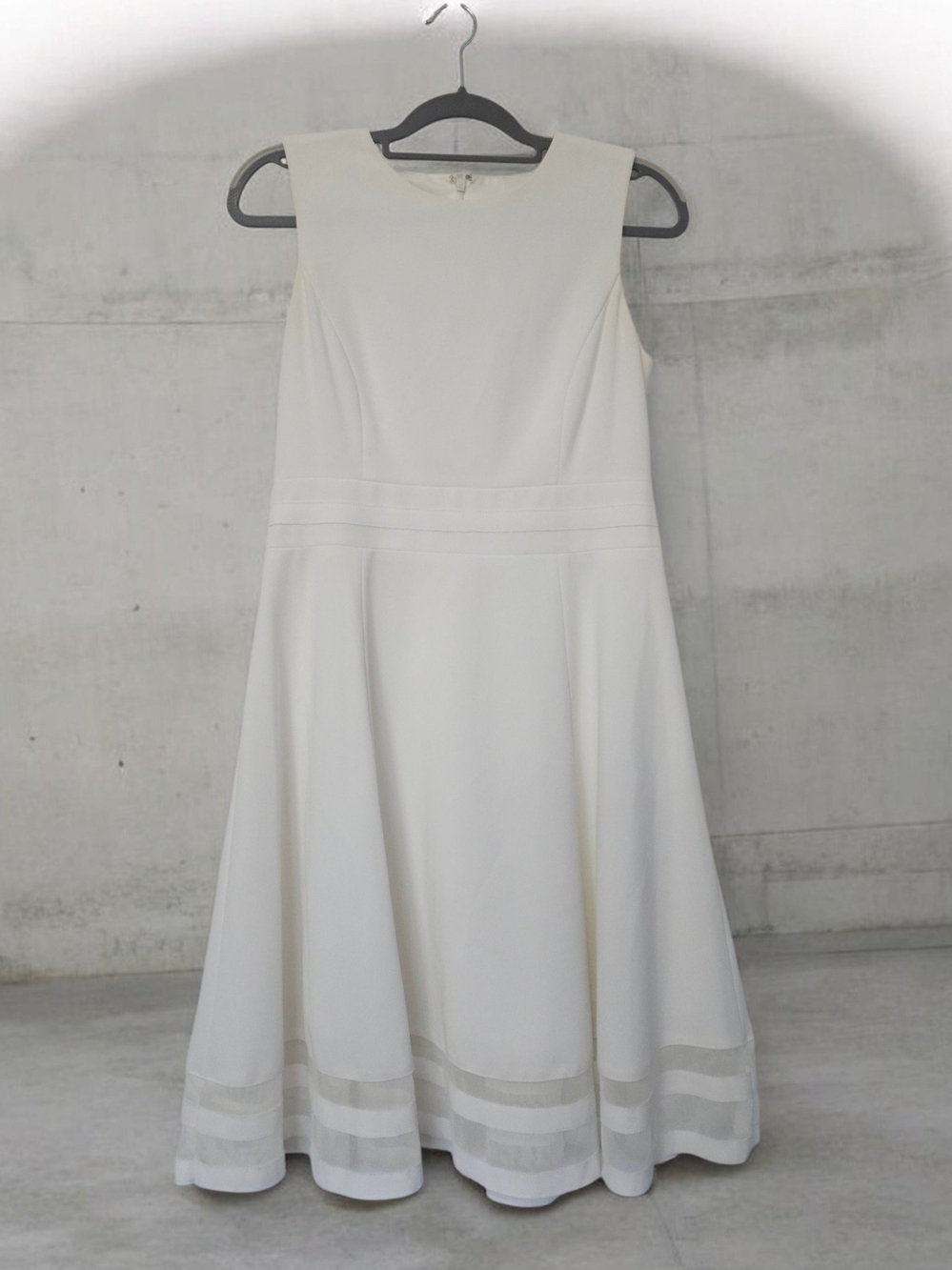 Calvin Klein Sleeveless White Midi Dress with Sheer Hem Stripes